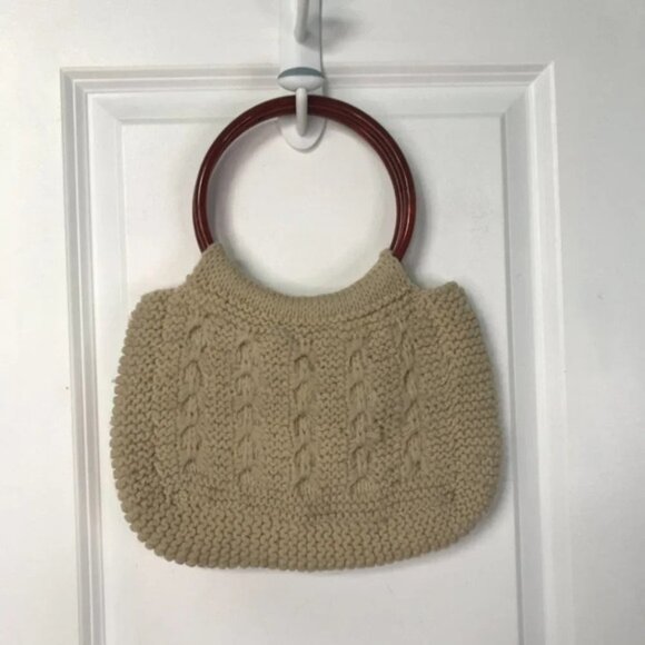 Vintage Knit Boho Round Handle Handbag Purse - Picture 4 of 12